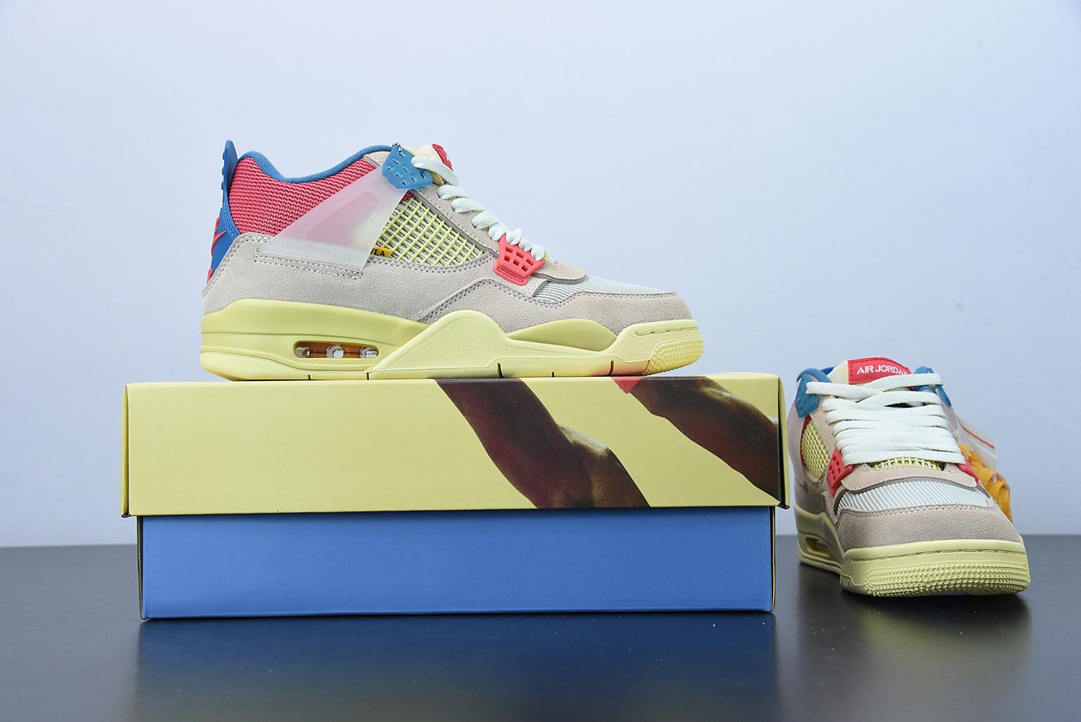 0H7G4 Union LA x Air Jordan 4 Retro "Off Noir" AJ4 4 Pink Red Blue 4 Culture Basketball Shoes DC9533-800